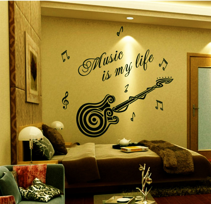 Large Music is my life guitar Wall Quote Art Wall Stickers UK SH95