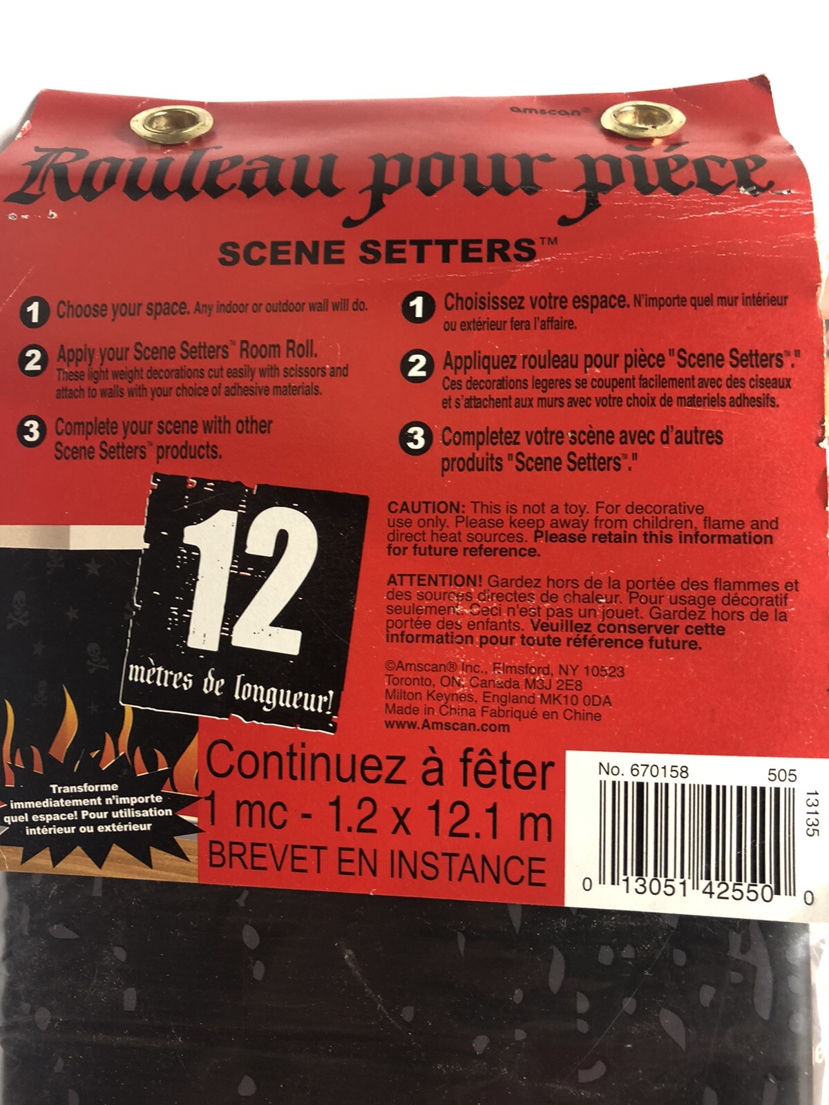 2- PACK of Scene Setters Room Roll 40 Ft Long Skull/flames Decoration Bday Party