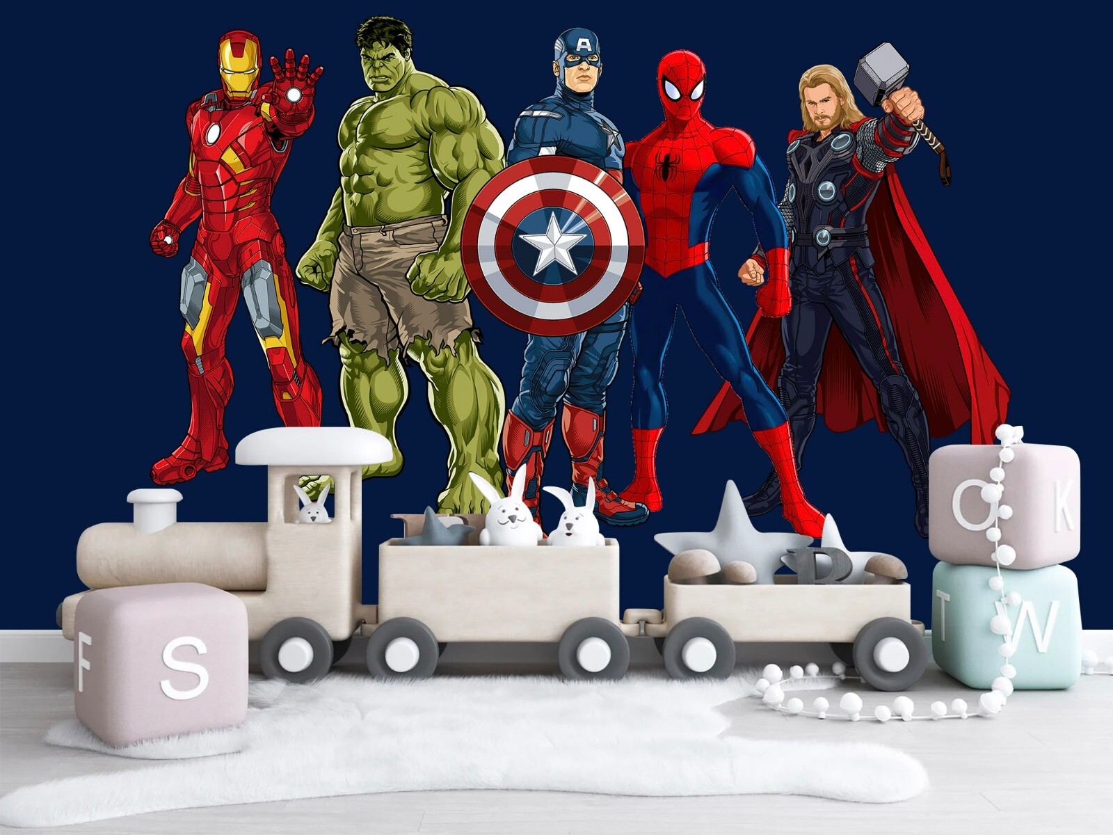 Superhero Avengers Spiderman Captain America Hulk Nursery Wall Decal Sticker