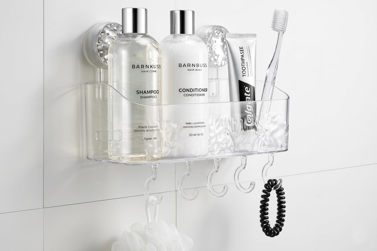 Suction Cup Shower Caddy for Bathroom & Shower, Drill-Free Toothpaste, and Razor