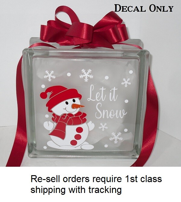 Let it Snow Snowman Christmas decal sticker for DIY 8" glass block