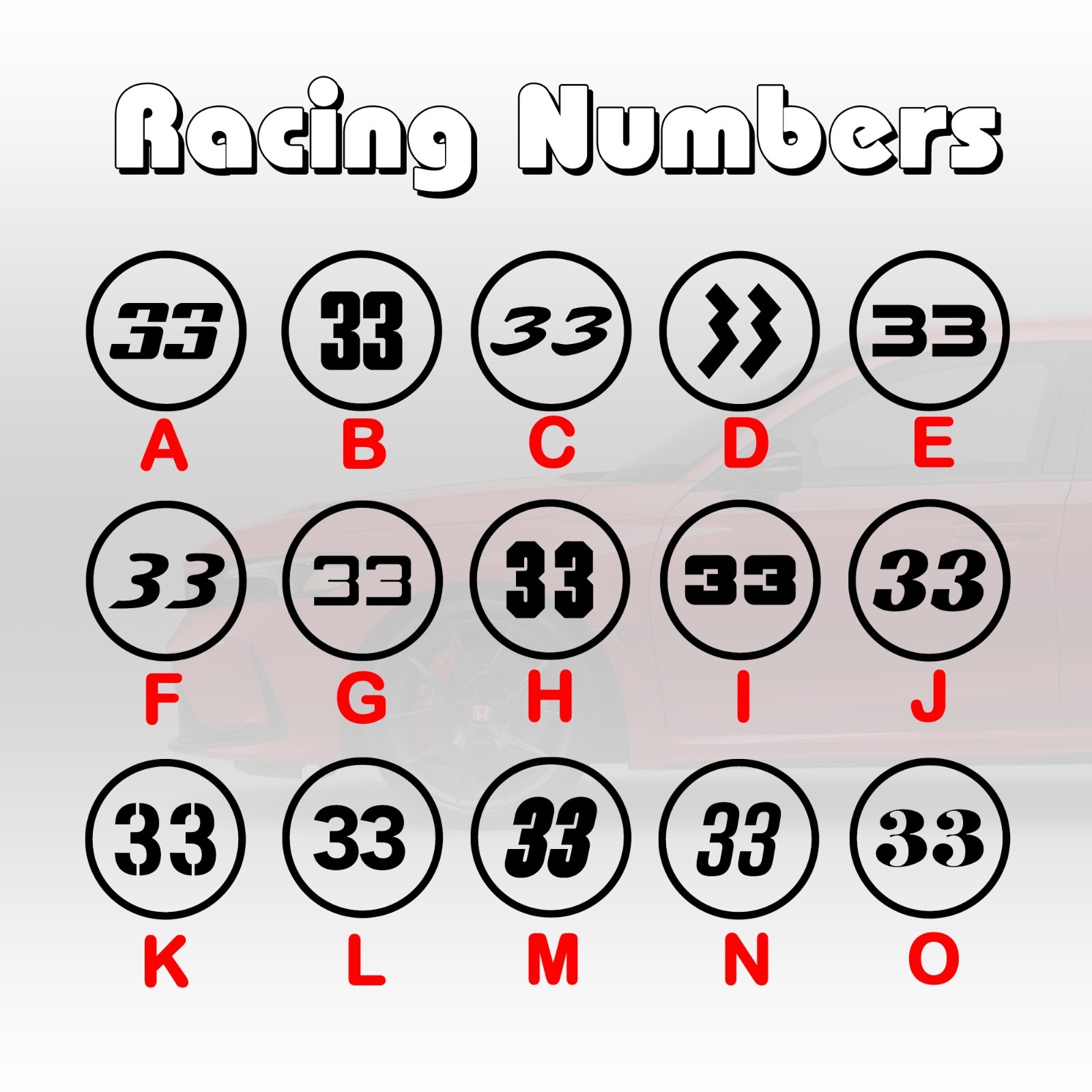 Racing Car numbers 2 pack circle die-cut decal door custom number rally sport