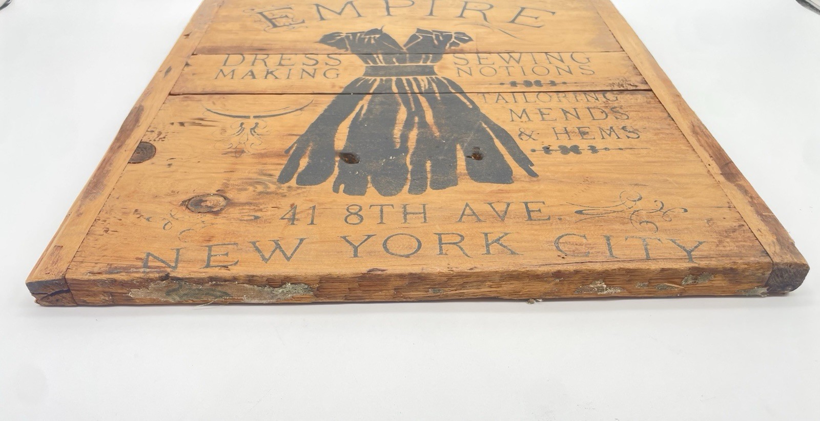 Vintage Empire Dressmaking Wood Sign 15.5”x14.5” Tailoring NYC Décor