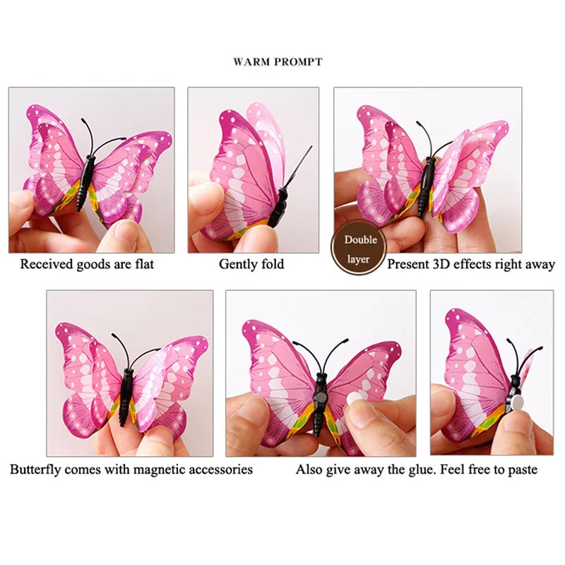 12Pcs Mixed Color Double Layer Butterfly 3D Wall Sticker For Wedding Decoration