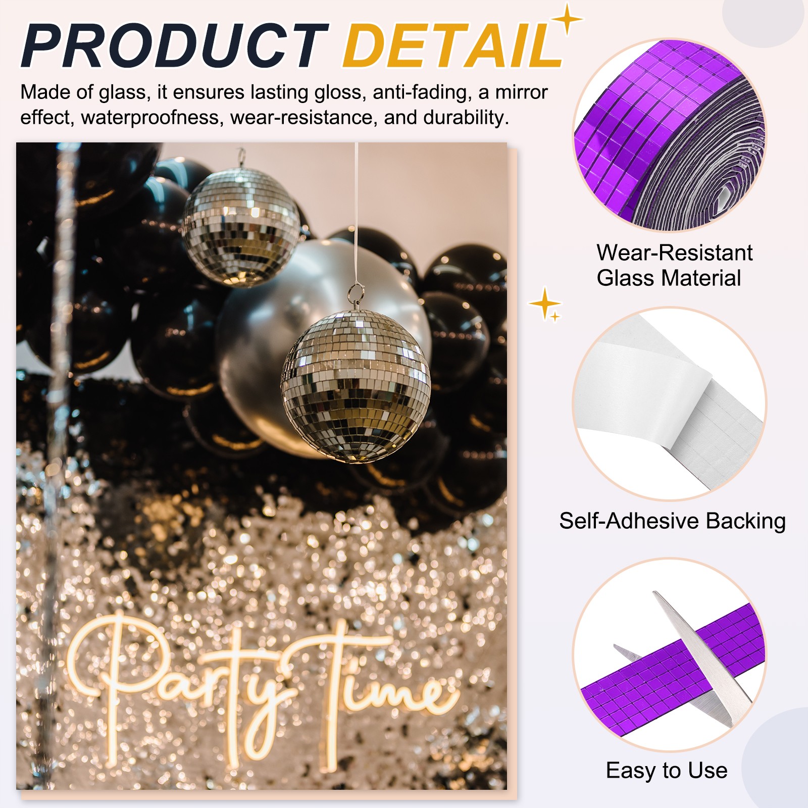 5x5mm Self Adhesive Mirrors Mosaic Tiles, 3600 Pcs Mosaic Sticker, Purple