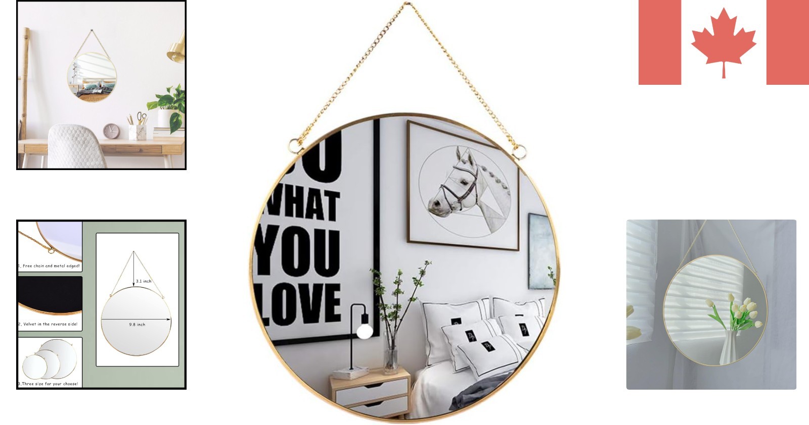 Polished Gold Decorative Mirror – 9.8 inch Round Hanging Accent for Home