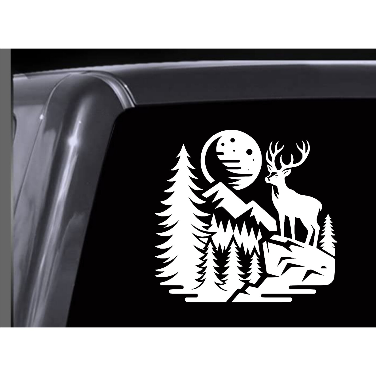 DEER and Mountain Scene Vinyl Decal. Car Window Sticker