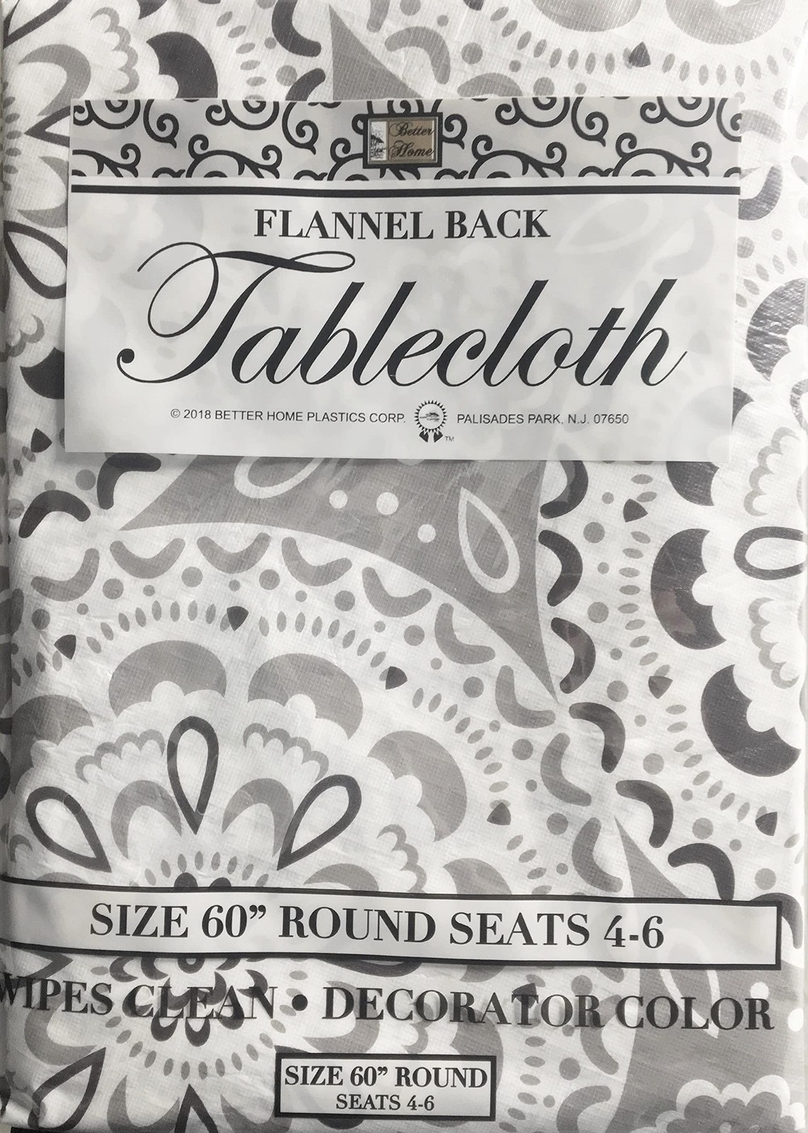 Better Home Black White Vinyl Tablecloth Decorator Design Flannel Backed (60"…
