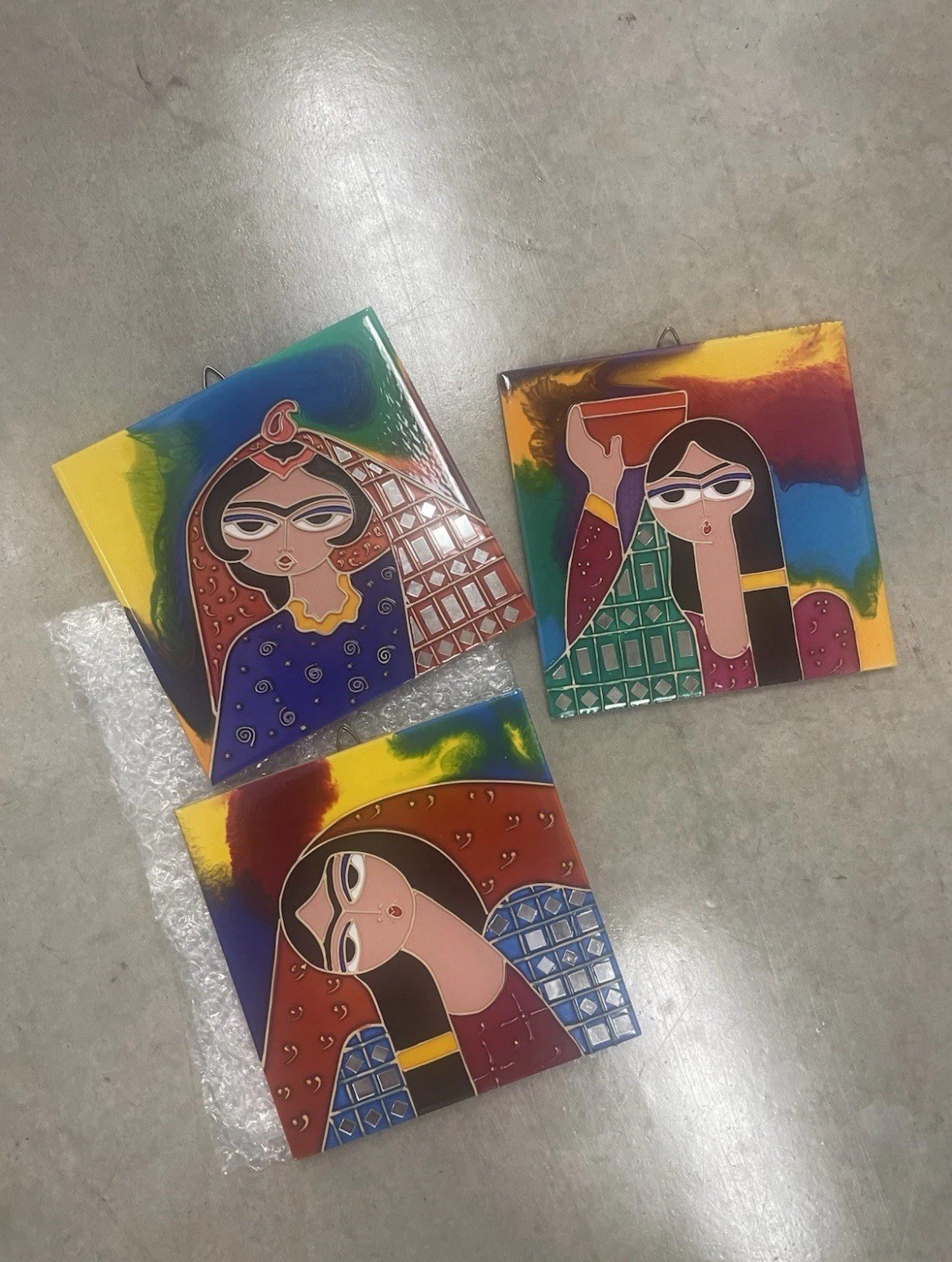 Persian Handmade decorative glass and craft panel, Lot Of 3, Limited, Art, Paint