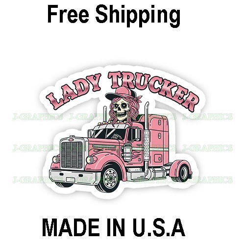 Lady Trucker Vinyl Decal Sticker truck driver semi big rig trailer 18-wheeler A