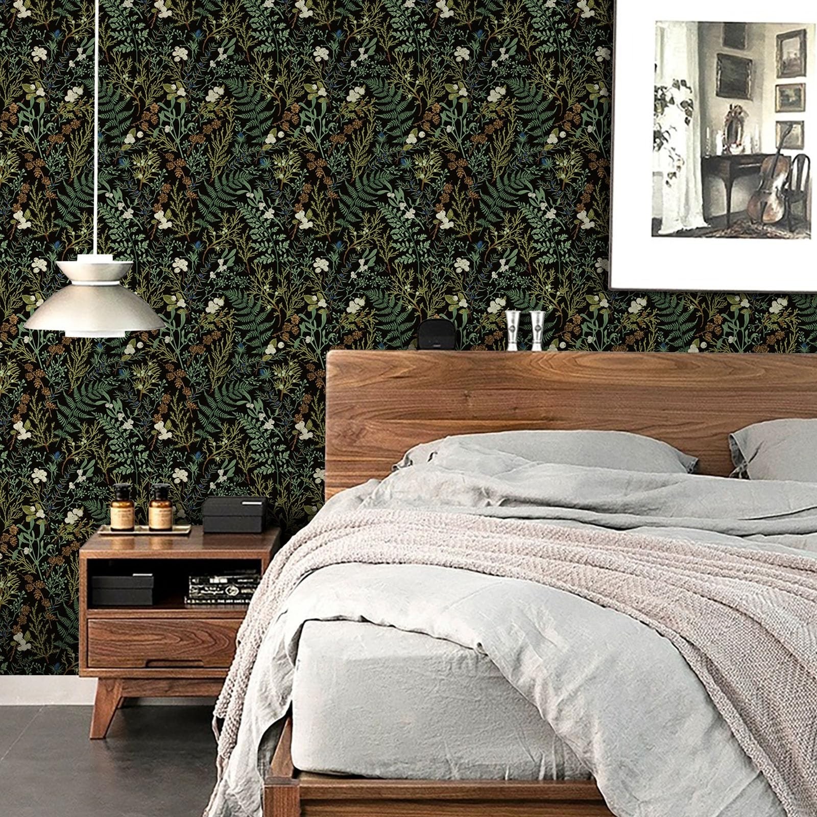 Amiya Black Fern Contact Paper Botanical Forest Wallpaper Peel and Stick Vint…