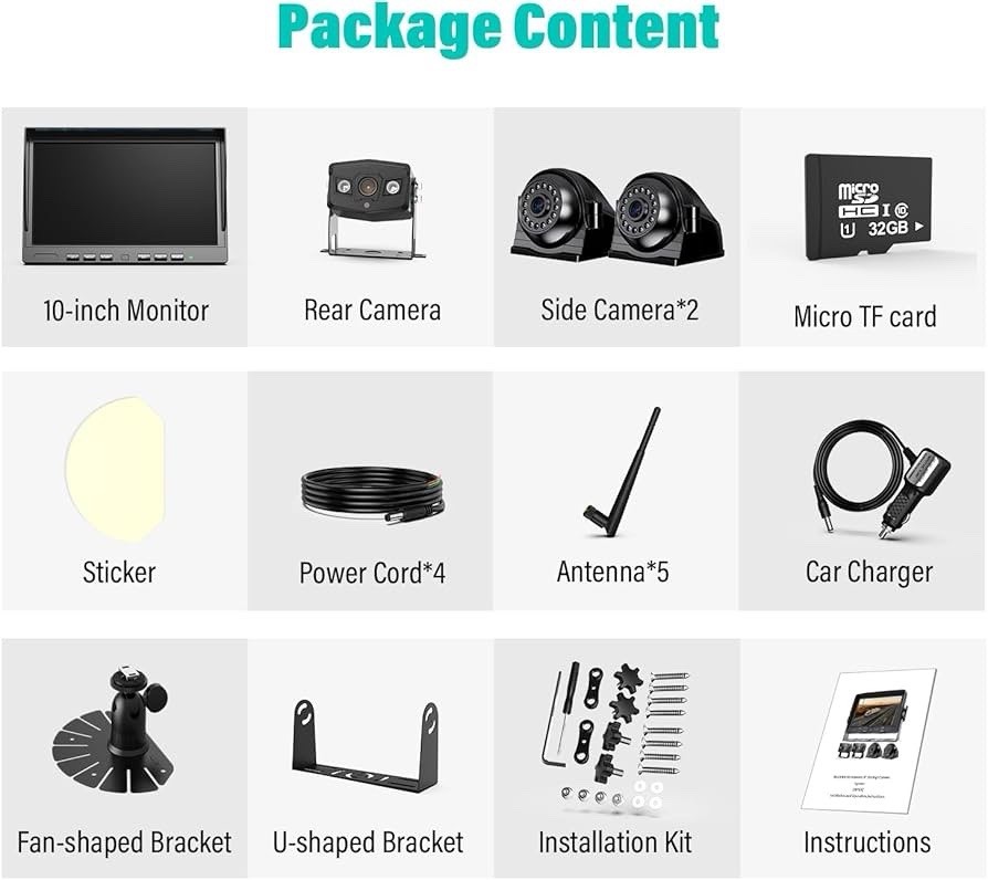 10.1" Wireless Solar Magnetic 9600mA Backup Camera IPS Monitor DVR for Truck RVs