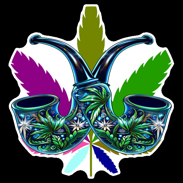 Pot Leaf Twin Pipe Weed Sticker Weatherproof Vinyl Decal Stoner Art Marijuana