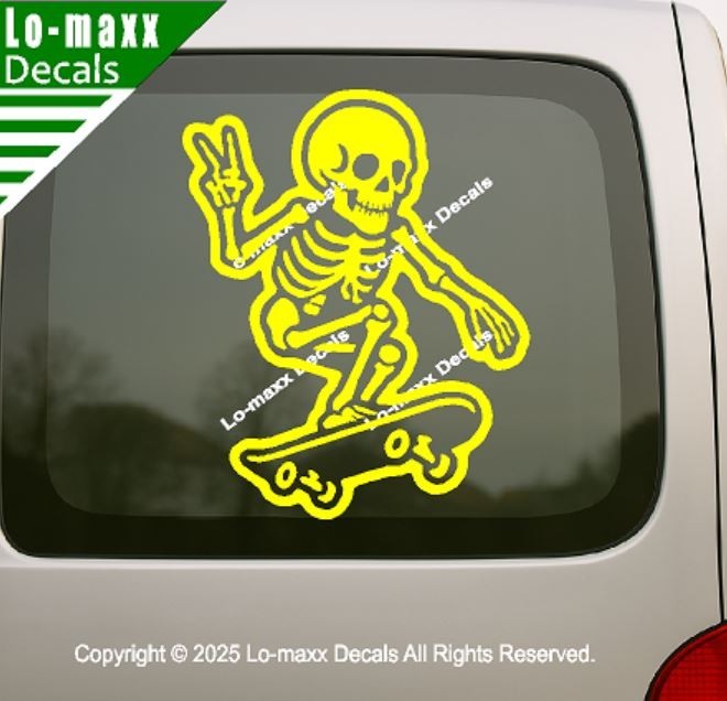 Skateboarding Skeleton Bones On Board Funny Die Cut Vinyl Decal Sticker