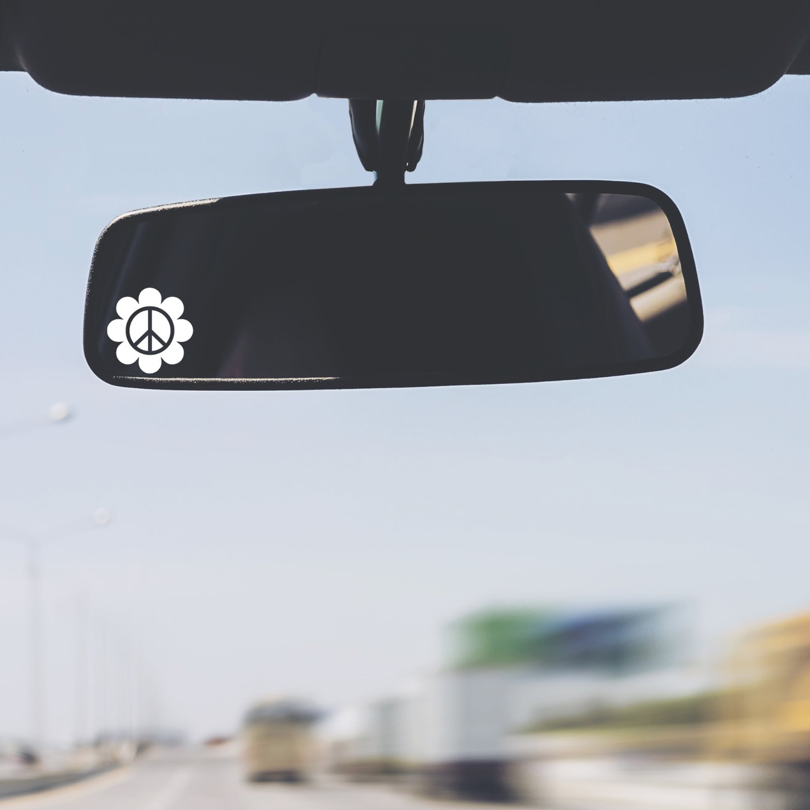 Flower Peace Sign Vinyl Decal Sticker Rearview Mirror Car Truck Bottle Set of 2