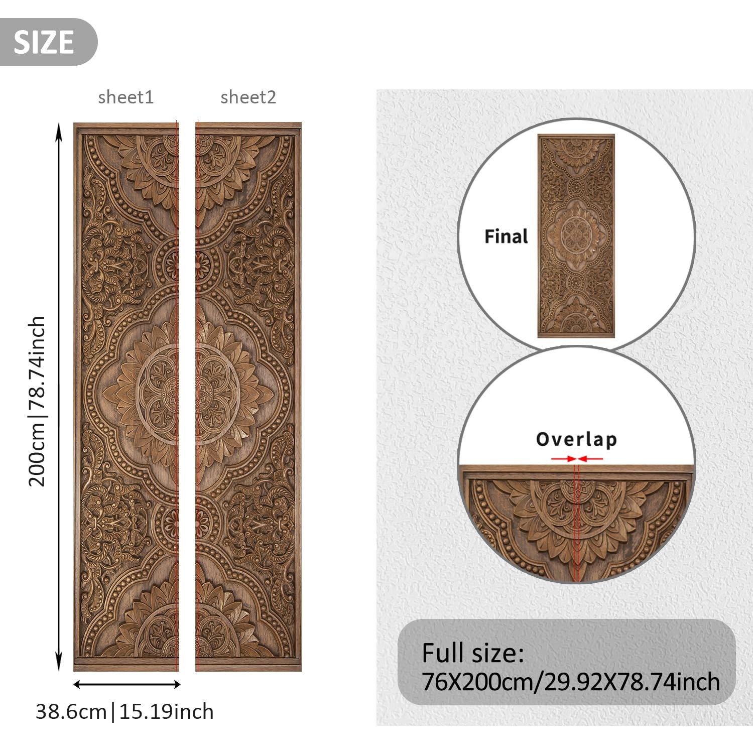 Alwayspon 30×78.7inch Wood Carving Self-Adhesive Door Stickers Murals Decals,…