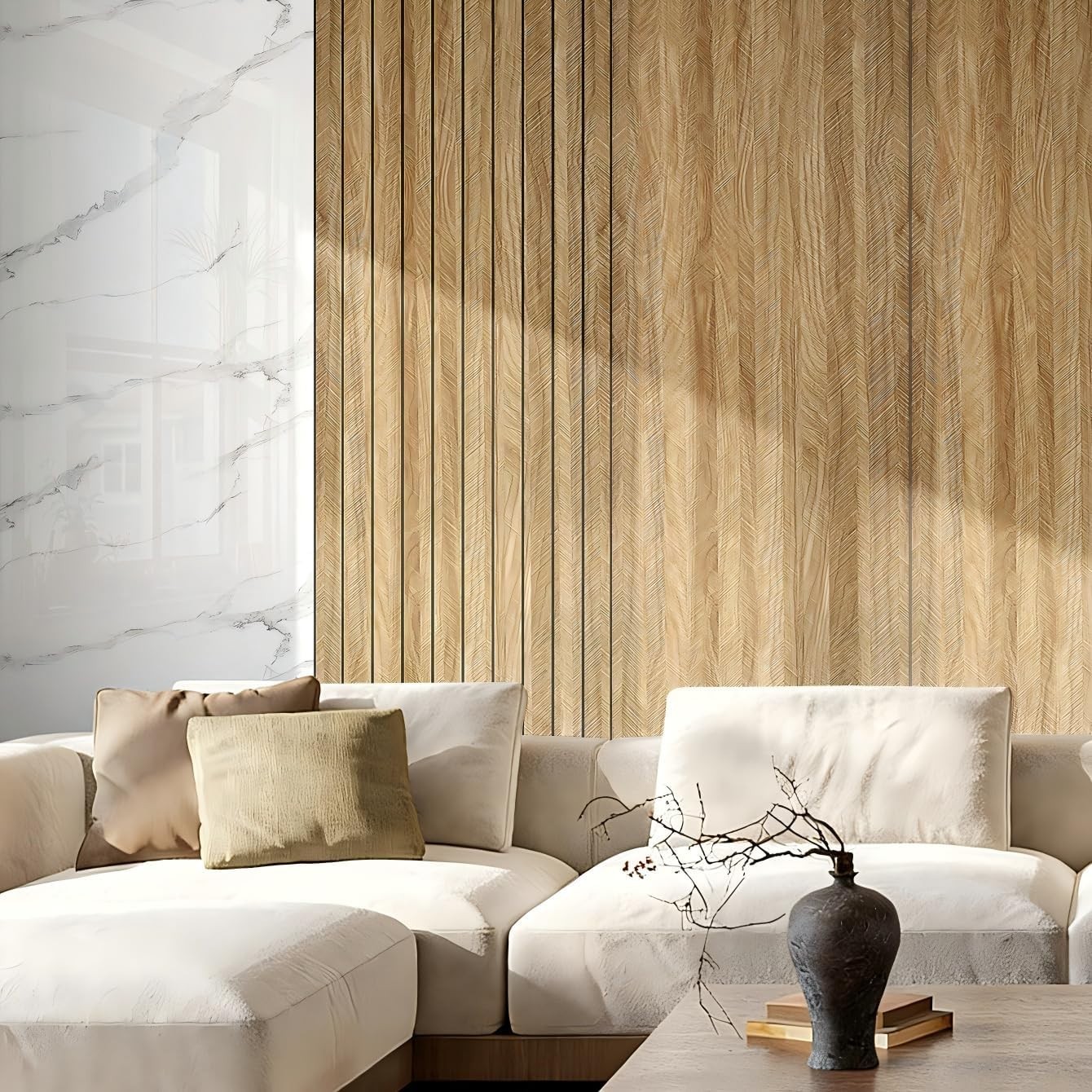Wood Grain Slat 3D Wall Panel -15.75"x118"Soundproof Self-Adhesive Wall Stick…
