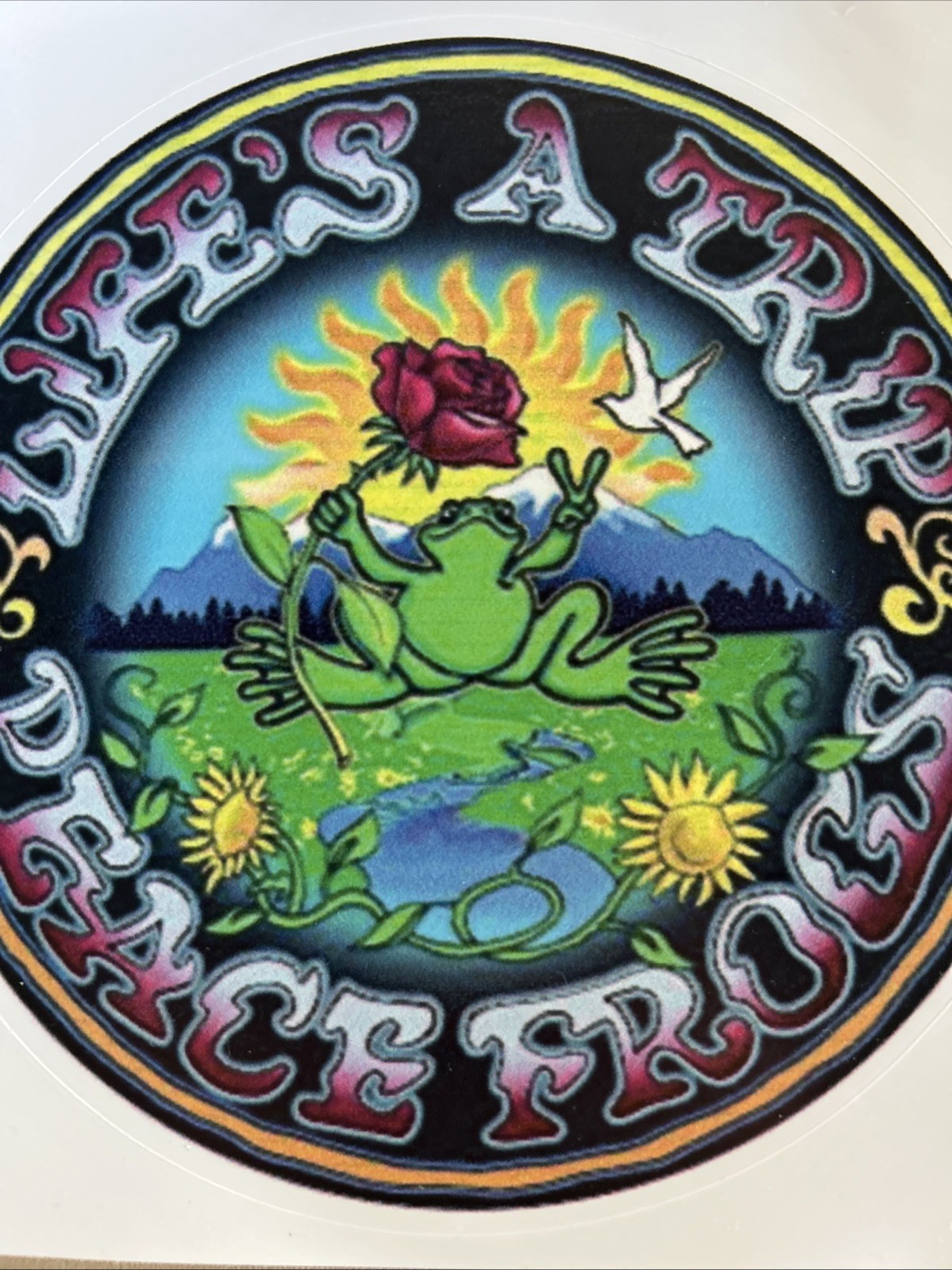 Life’s A Trip Peace Frogs 5 1/2inches X 5 1/2 Inches/ Hippie Frog