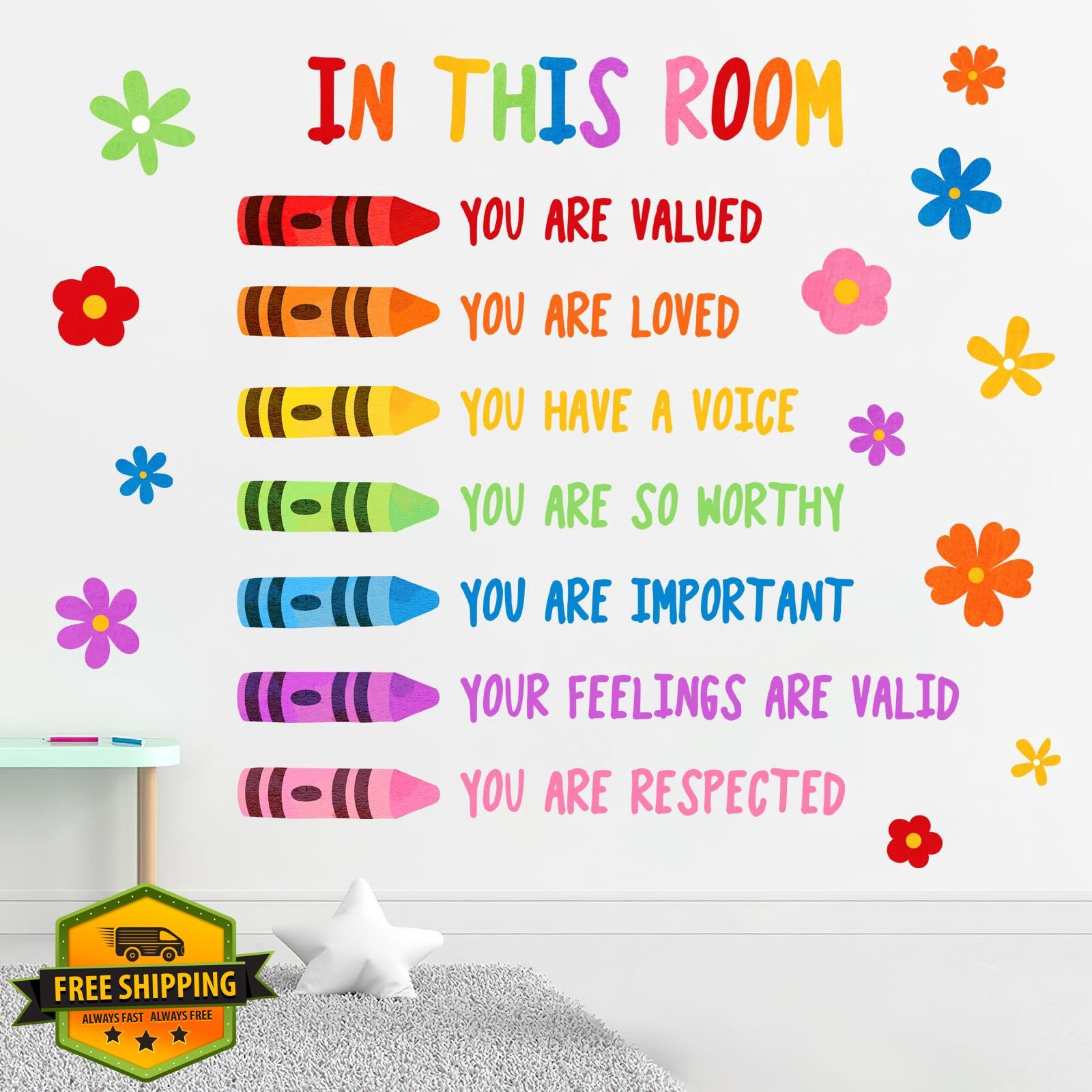 Mfault Floral Crayon Wall Decals Motivational Rainbow Flower Art