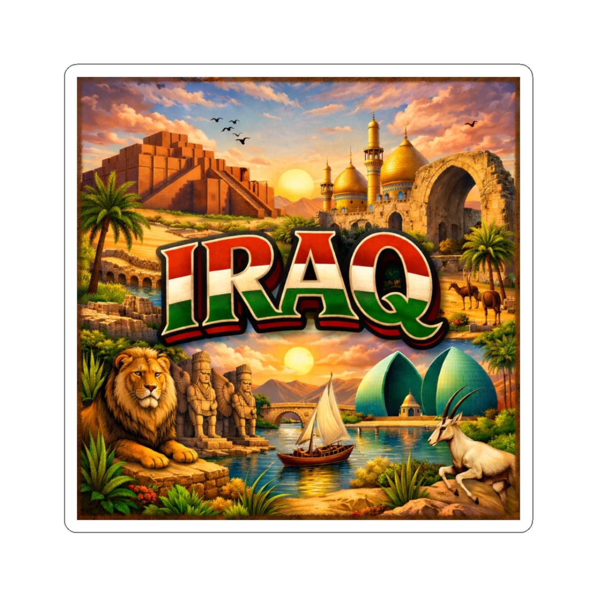 Iraq Sticker | Kiss-Cut Country Decal, Mesopotamia Iconography