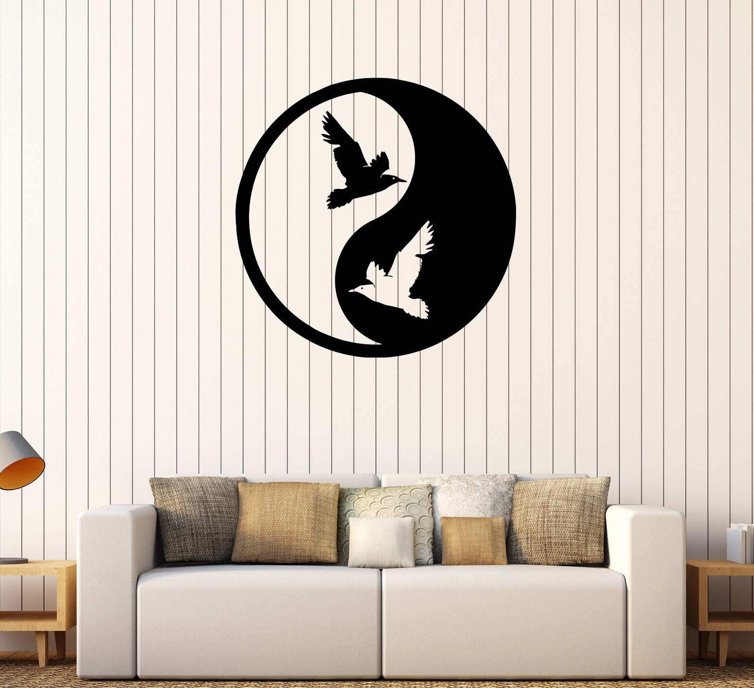Wall Decal Yin Yang Birds Black And White Vinyl Sticker (ed2052)