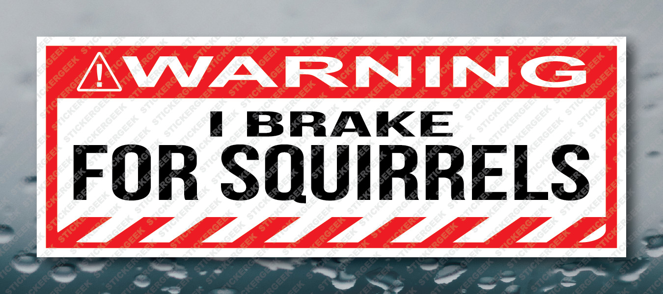 Warning Bumper Sticker I BRAKE FOR SQUIRRELS Prank Gag Joke Decal