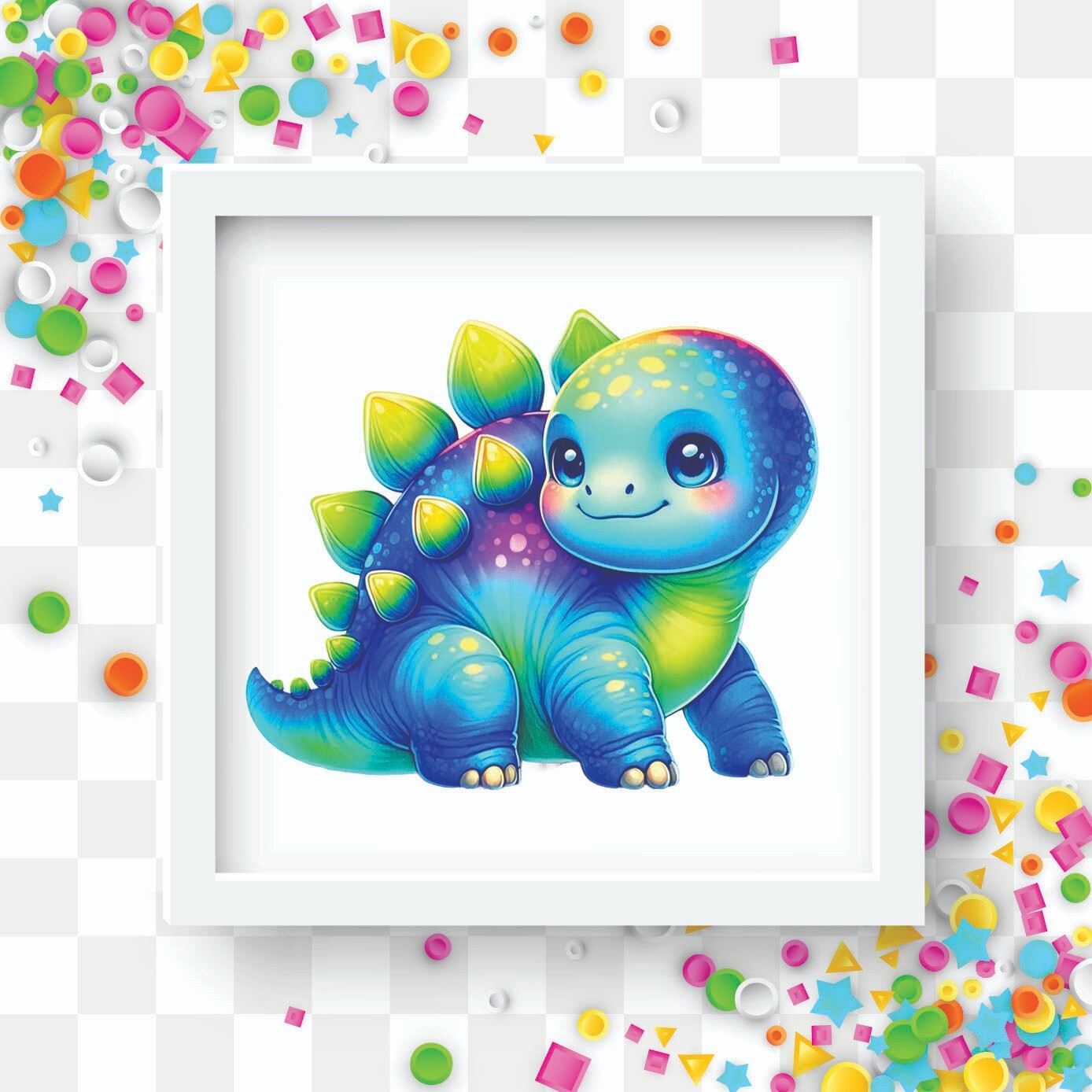 Blue Green Stagosaurus Dinosaur UV DTF Transparent Sticker / Decal