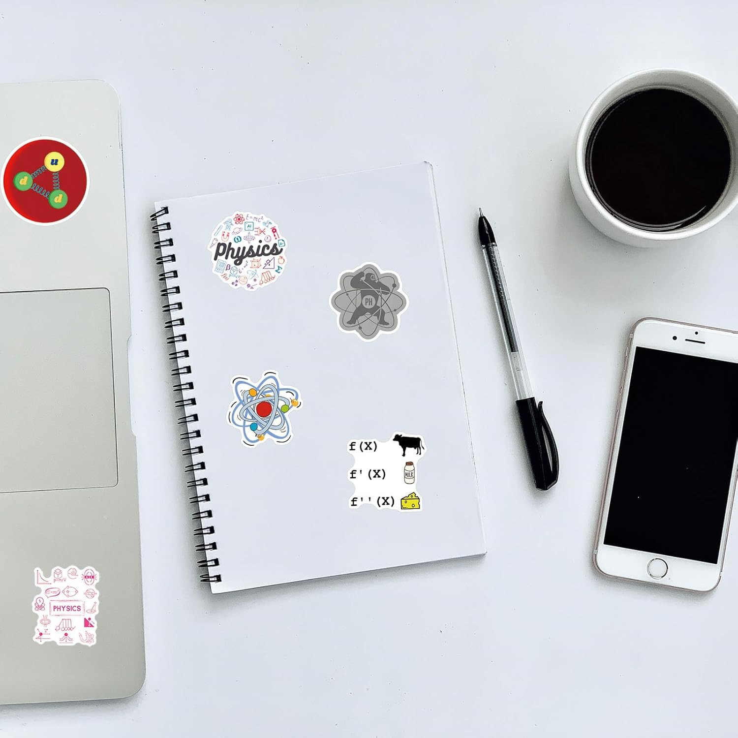 123Pcs Physics Stickers Pack, Science Aesthetic Vinyl Waterproof Sticker Decals