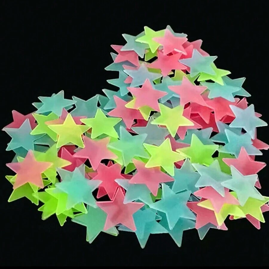 100pcs Glow In The Dark Stars Luminous Wall & Ceiling Star Stickers Home Decor