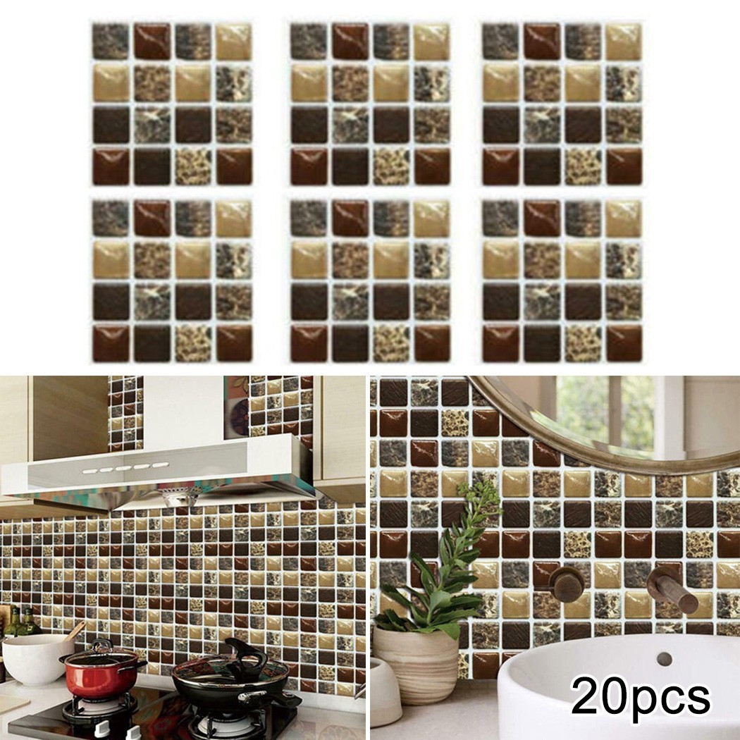 PVC 3D Mosaic For Tile Stickers Pack of 20 for Kitchen Bathroom Wall 10x10cm