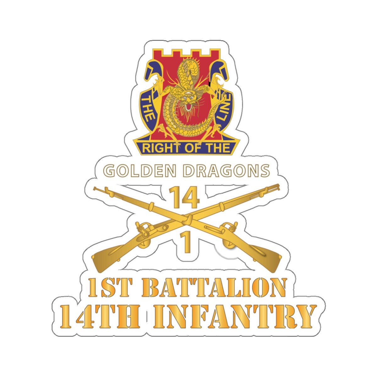Kiss-Cut Stickers – 1st Bn 14th Infantry w DUI – Inf Branch X 300