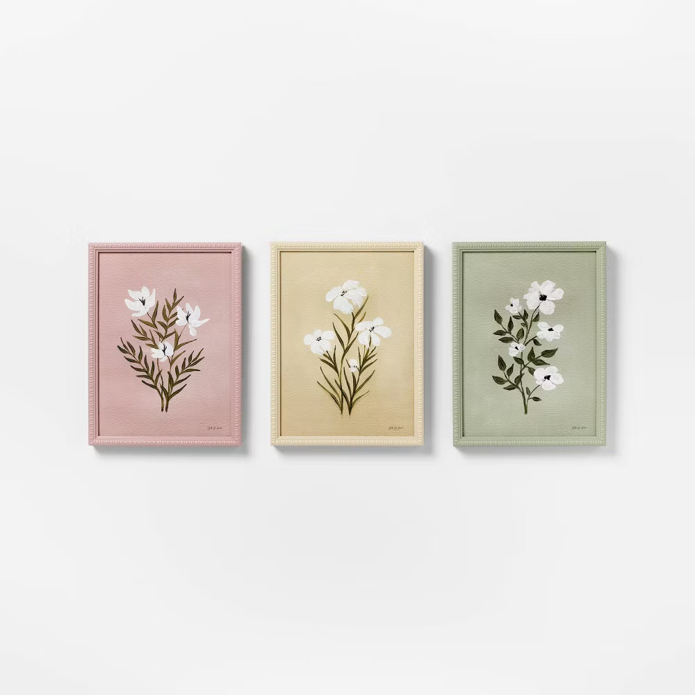 (Set of 3) 12"x16" Flower Framed Arts – Threshold designed with Studio