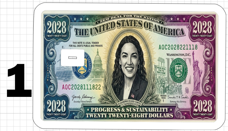 AOC Alexandria Ocasio Cortez 2028 Bill Credit ATM Debit Gift Card Skin Sticker