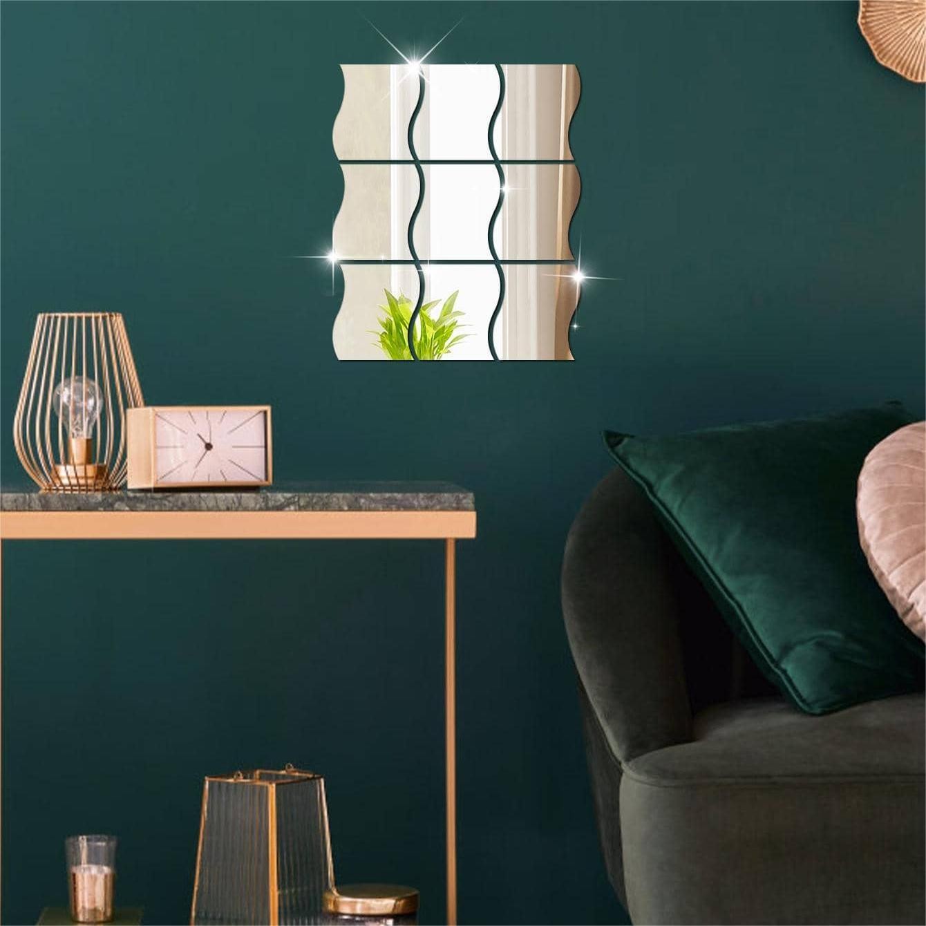 6Pcs/Set Self Adhesive Wavy Mirror Tiles Splicing Full Body Mirror Wall Ornament