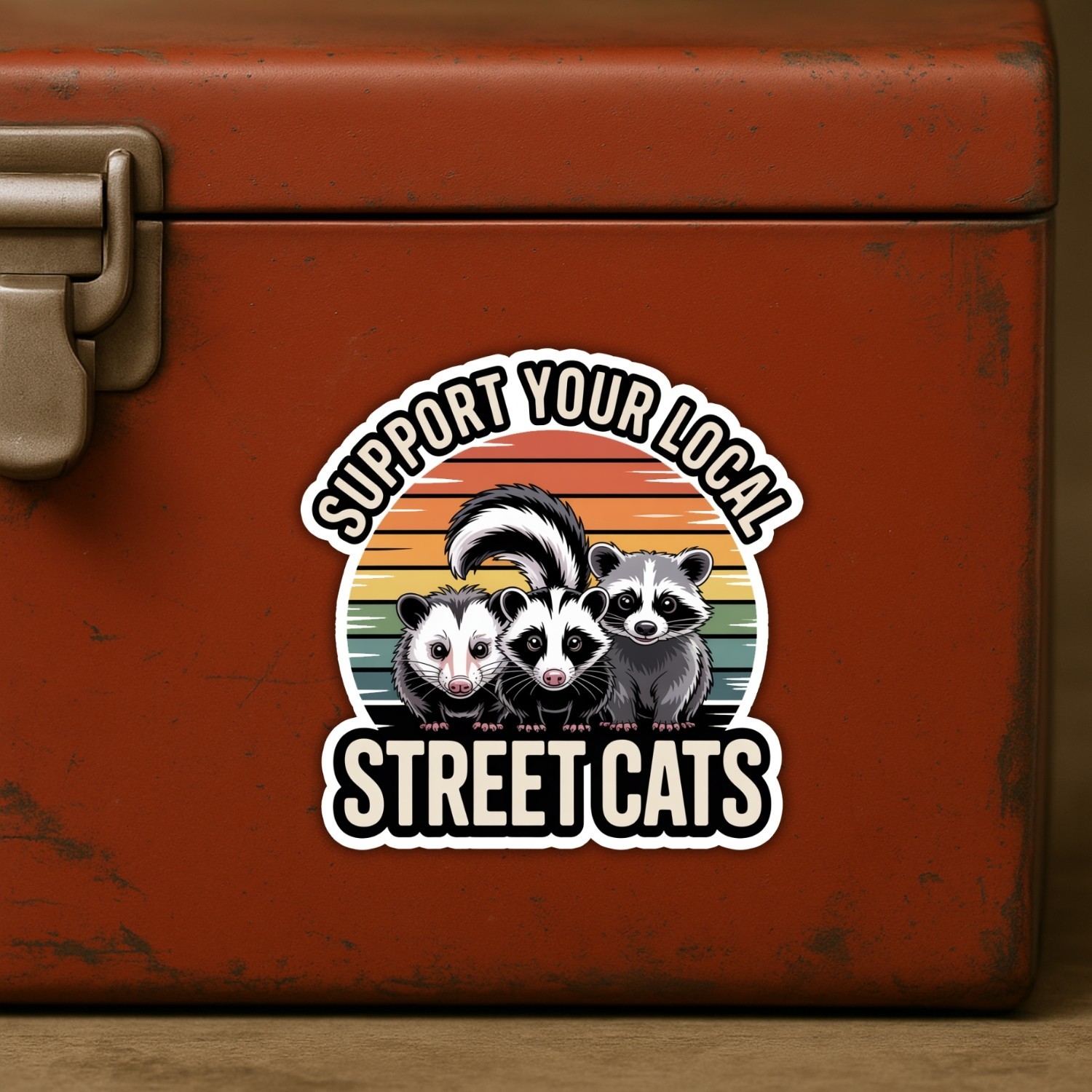 4pcs Street Cats Stickers – Funny Raccoon Opossum Decals for Laptop, Car