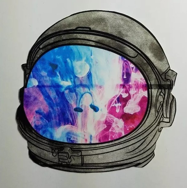 Galaxy Moon Trippy Space Helmet Vinyl Glossy Sticker 2.5" Skateboard BAD PRINT