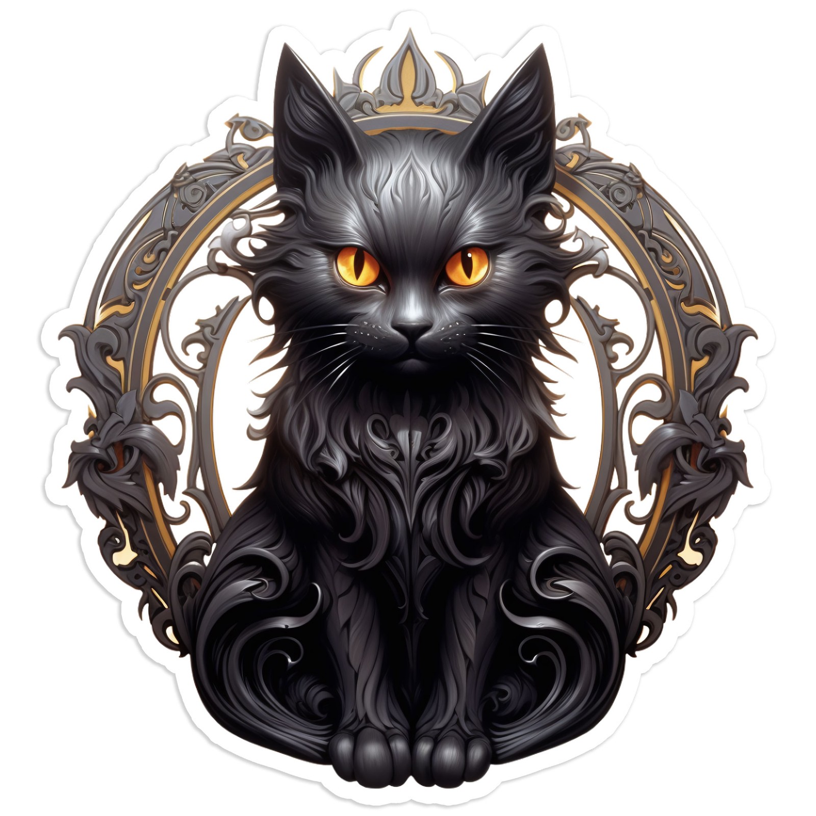 Ornate Black Cat Portrait – Vinyl Decal Sticker – Car Window Laptop – #1957