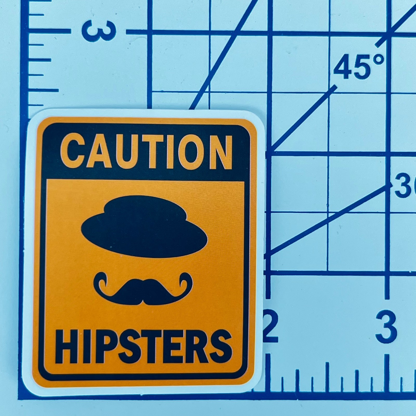 Orange Caution Hipsters Warning Vinyl Sticker Mustache Hat Humor Sign Laptop