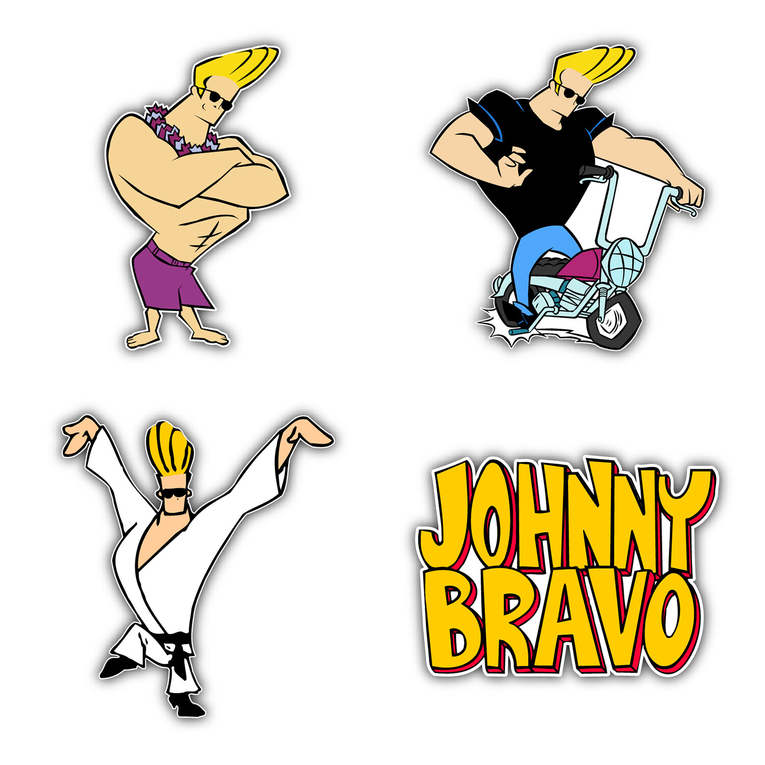 Johnny Bravo Cartoon Set Of 4 Vinyl Sticker Decal – 5" longer side ID:2