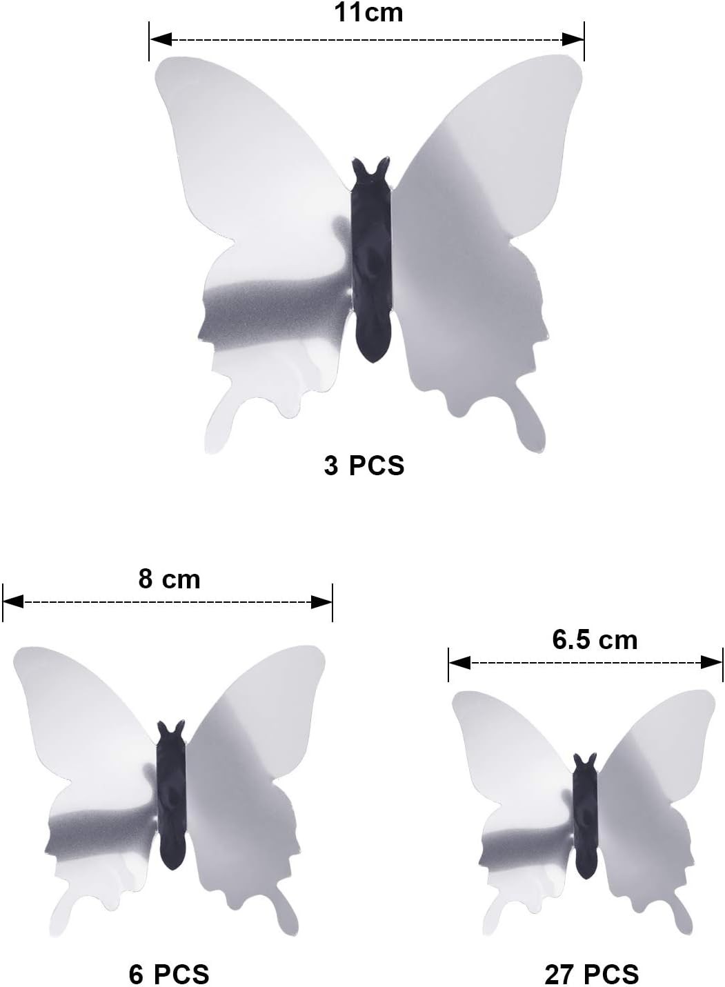 48 Pieces DIY Mirror Butterfly Combination 3D 48 Count (Pack of 1), Silver