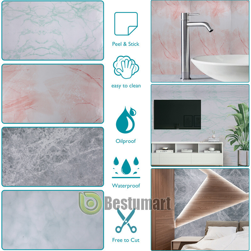 Marble Wall Paper Self Adhesive Peel&Stick Wallpaper PVC Kitchen Countertop 10ft