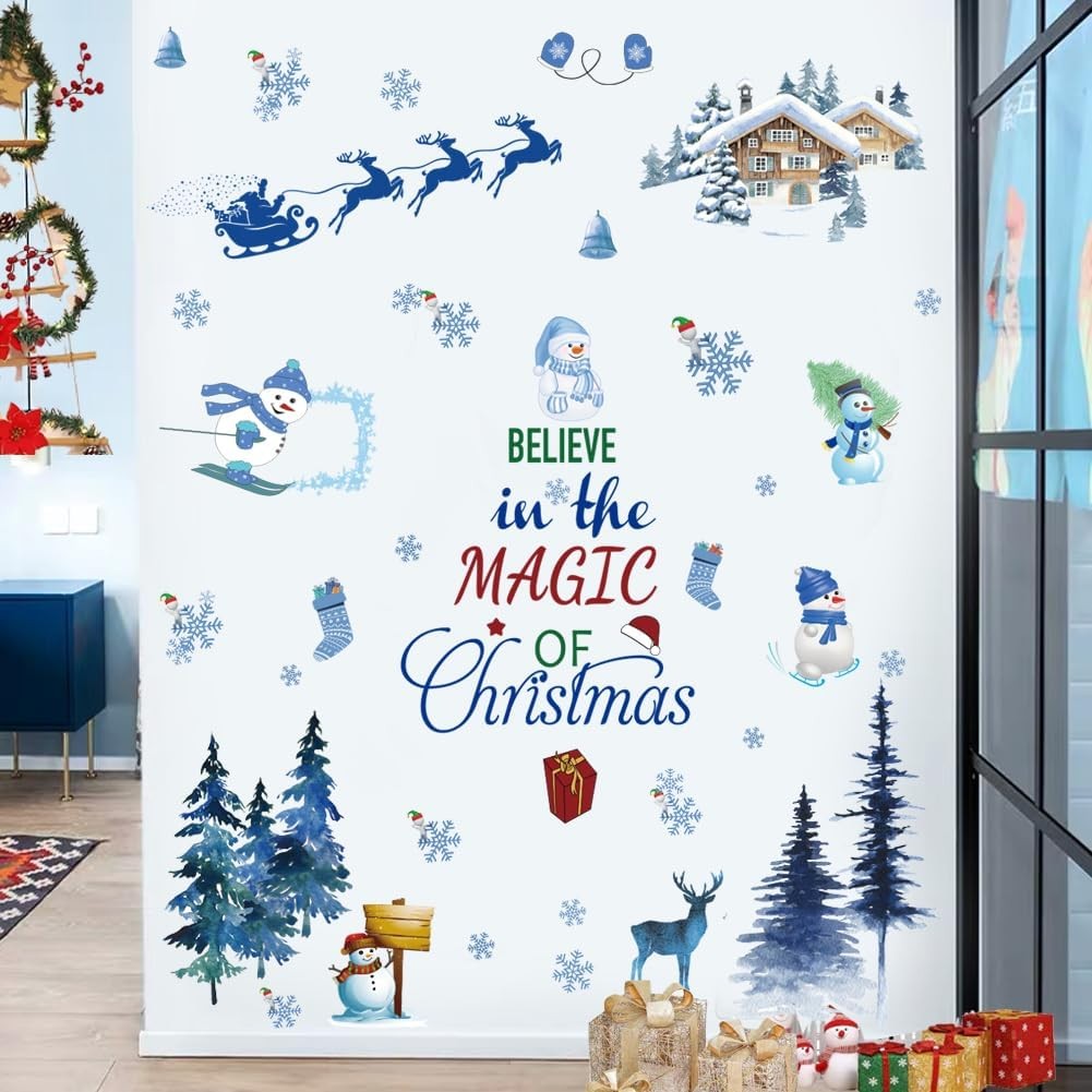 Christmas Wall Decals Santa Claus Tree Vinyl Sticker Holiday Decor for Home