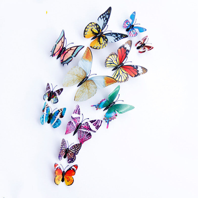 12Pcs 3D Butterfly Glow in The Dark Decal Wall Magnetic Sticker Home Mural Decor