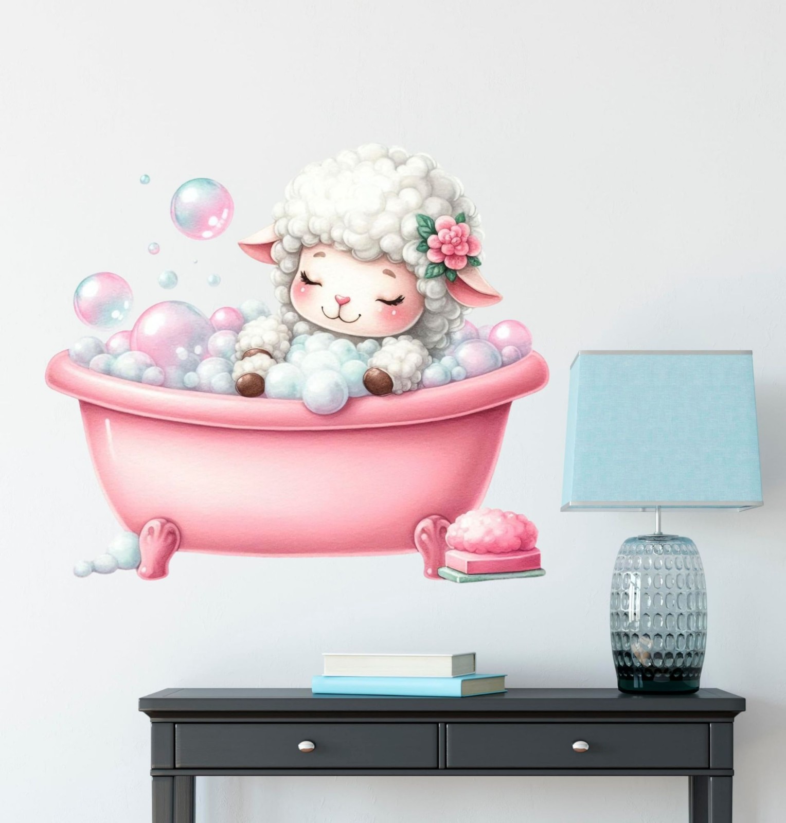 Lamb Bathtub Wall Decal Bubbles Removable Vinyl Sticker Nursery Kids Room 11.8in