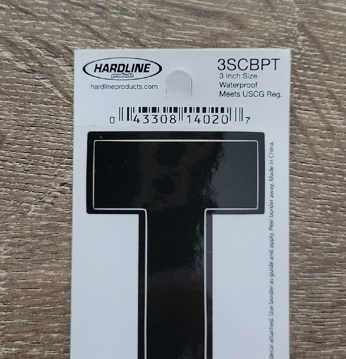 Hardline Self Adhesive Letter T Glossy Black 3" Super Stick, Waterproof. 3SCBPT