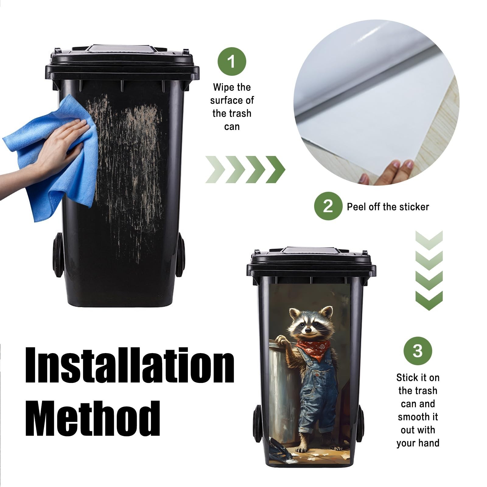 Funny Raccoon Worker Garbage Pail Stickers – PVC Trash Can Decor 14.57×32.28