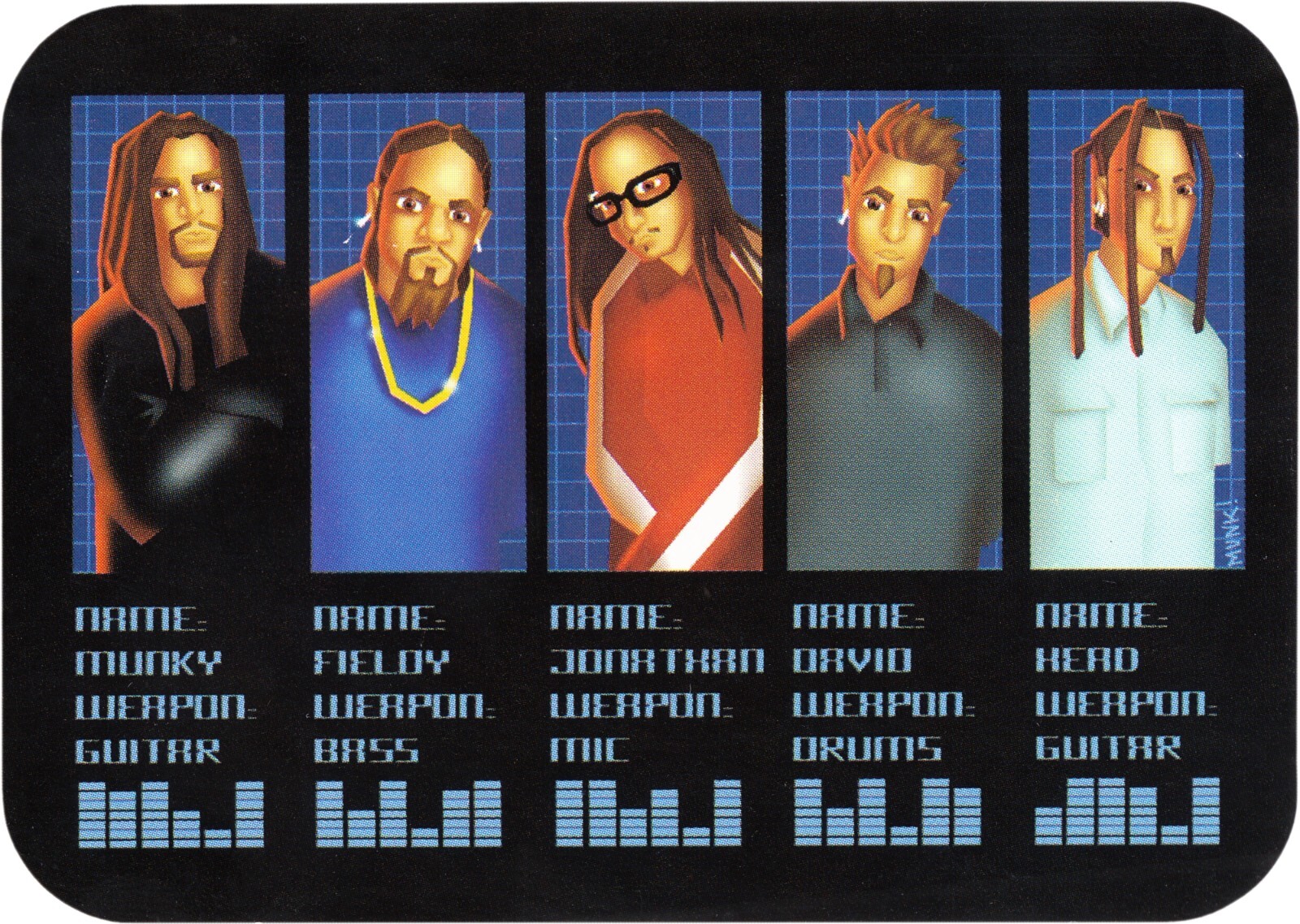 11140 Korn Metal Band Cartoon Mug Shot Lineup Futuristic 3.75" Die Cut Sticker