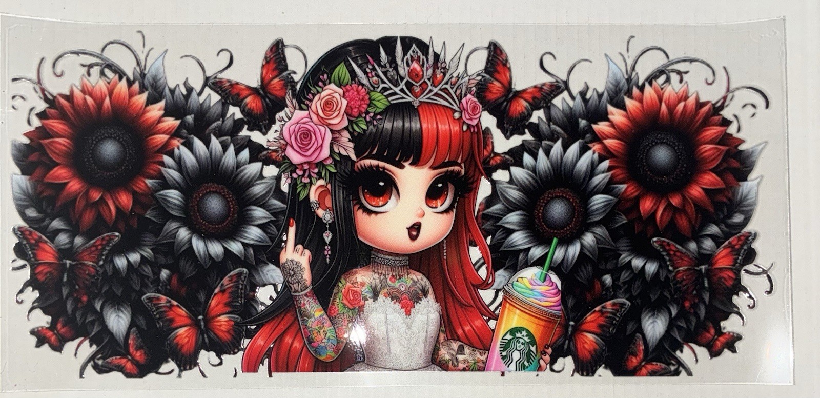 UV DTF Lot Multicolor Floral Girl with Sunflowers Horizontal
