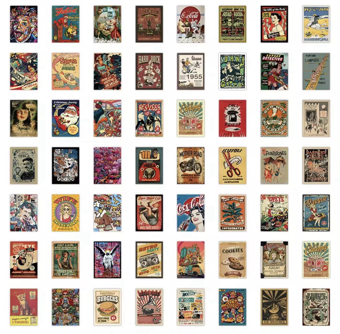 Retro Vintage Style Stickers 50pk Matte Classic Poster Stickers FREE SHIPPING