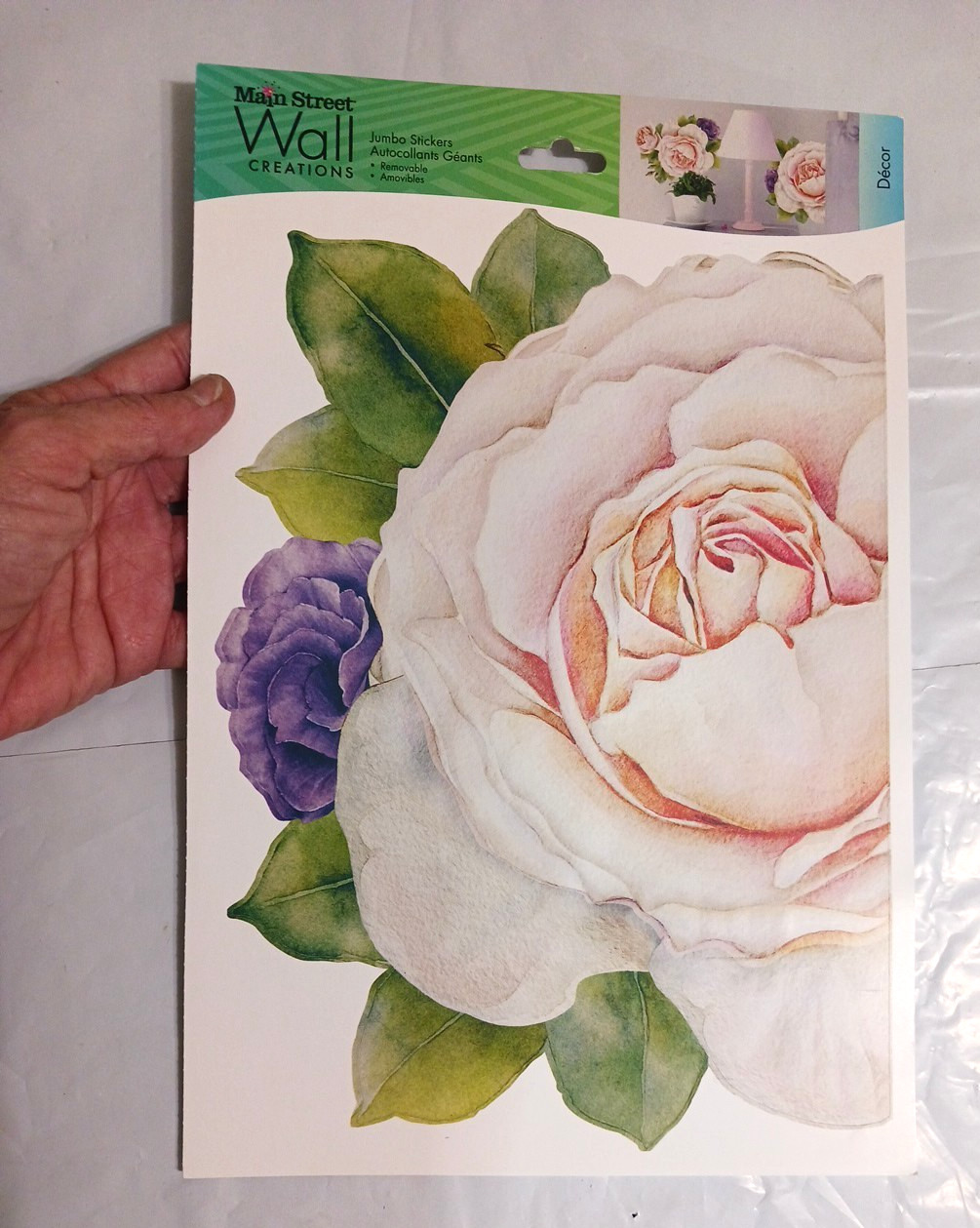 Wall Decals 10" Flowers. Rose + Pink. 3 sets. Peel and stick floral decorations